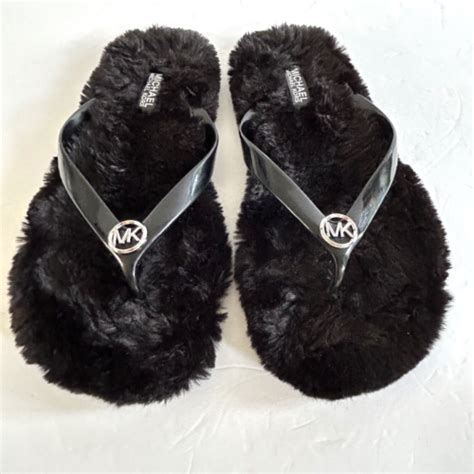 michael kors fuzzy flip flop slippers|Michael Kors slides women's.